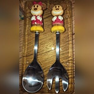 Disney Store Tiki Kingdom Mickey Minnie Mouse Serving Fork & Spoon  New In Box